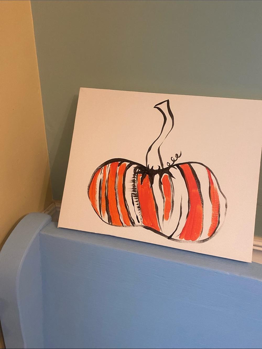 Hand-Painted Orange Striped Pumpkin Canvas Art